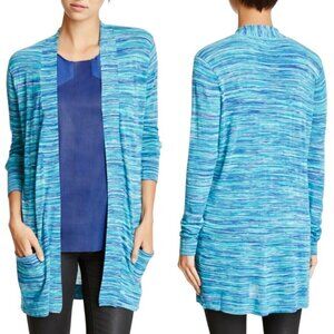 NWOT My Tribe Long Open Front Cardigan Sz.M Turquoise Blue Preppy Coastal